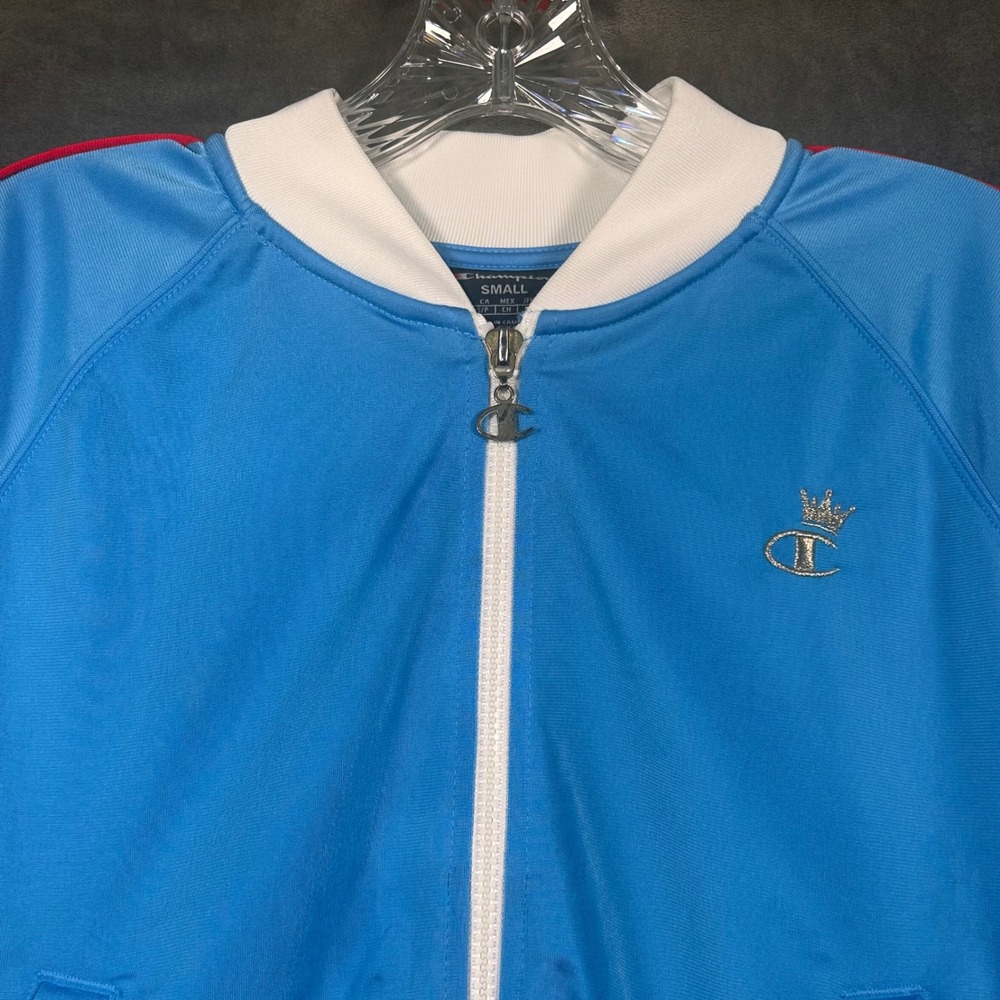 Champion Womens Blue Track Jacket Full Zip Crown Logo Tape Sleeve Small - Picture 2 of 10